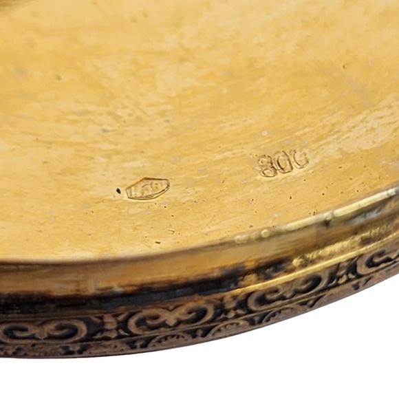 800 Silver Gold Vermeil Italian Carved Shell Mirror Comapct #18463 - Picture 9 of 10